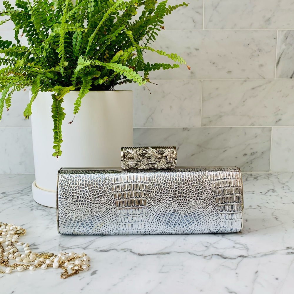 Silver Crocodile Diamond Clutch
